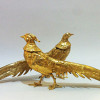 Pheasants Pair Gilt Bronze