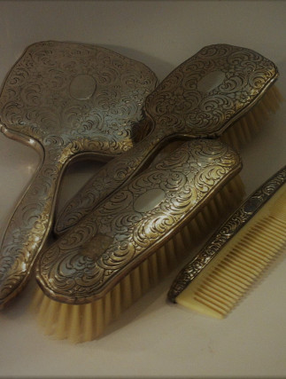 Silver Comb Brushes & Mirror Set
