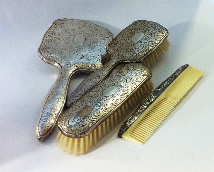 Antique Silver Comb Brushes & Mirror Set Antik Spalato Shop