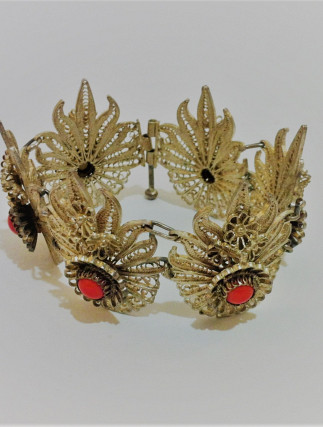 Filigree Silver Bracelet Coral