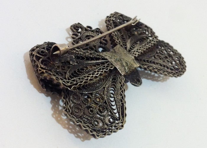 ANCIENNE BROCHE PAPILLON Argent Massif Art Nouveau 1900 Jugendstil